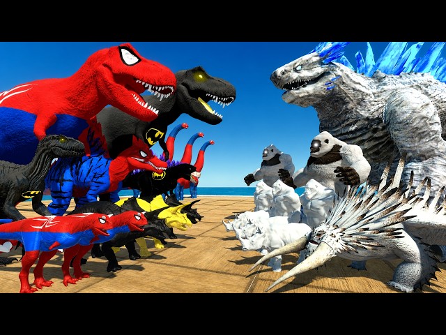 Spiderman T-Rex and Batman T-Rex vs Shimo | Dinosaurs Arena Challenge|Animal Revolt Battle Simulator