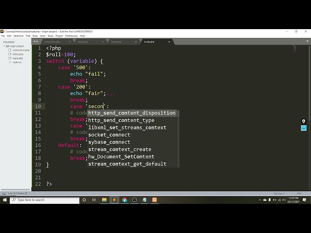 swich Break coninue in php