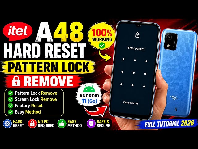 itel A48 Hard Reset 🔓 Pattern Lock Remove | Factory Reset & Screen Lock Unlock | Full Tutorial 2026