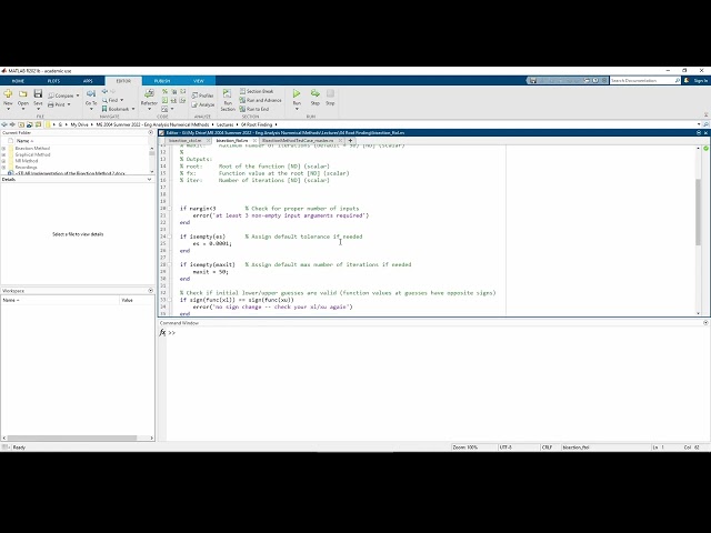 MATLAB Implementation of the Bisection Method