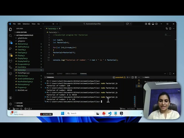 JavaScript Program Factorial and Reverse of String