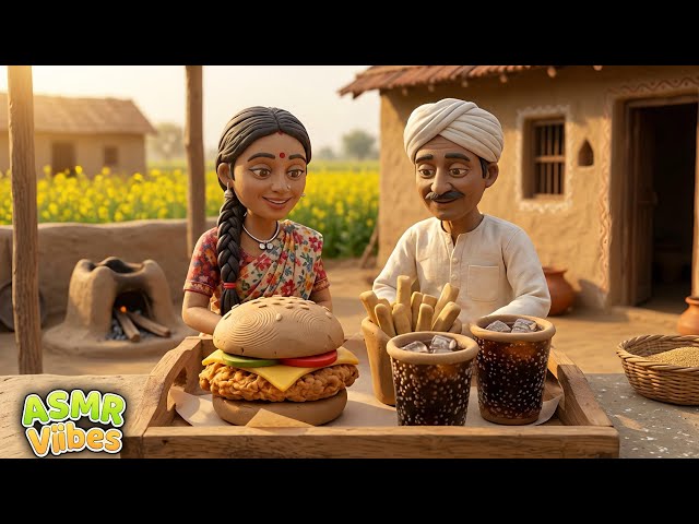 Miniature Village Chicken Burger 🍔 | Traditional Clay Kitchen | Clay ASMR Cooking