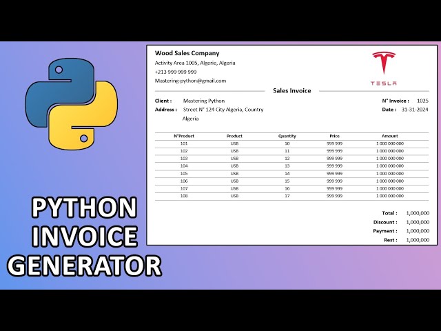 Python Modern Invoice Generator usig pyside6 and reportlab