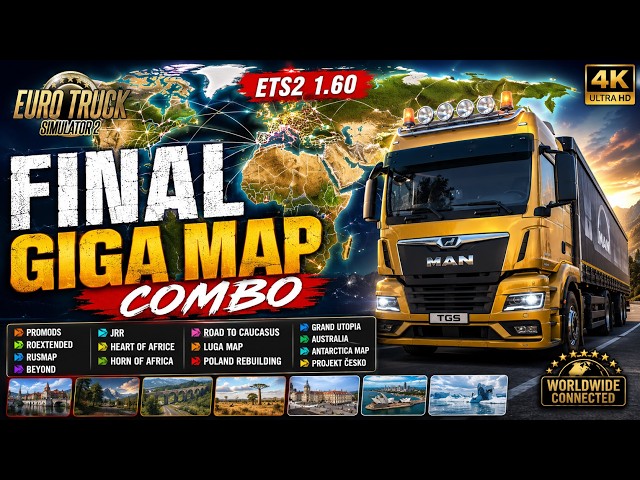 ETS2 1.60 FINAL GIGA MAP COMBO | Roextended, Rusmap, Beyond, LUGA Map, Promods, Australia & More