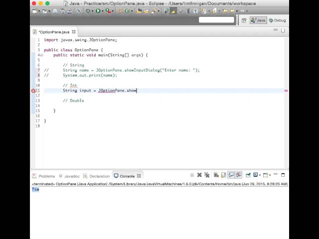 Create an Option Pane for User Input (Java)