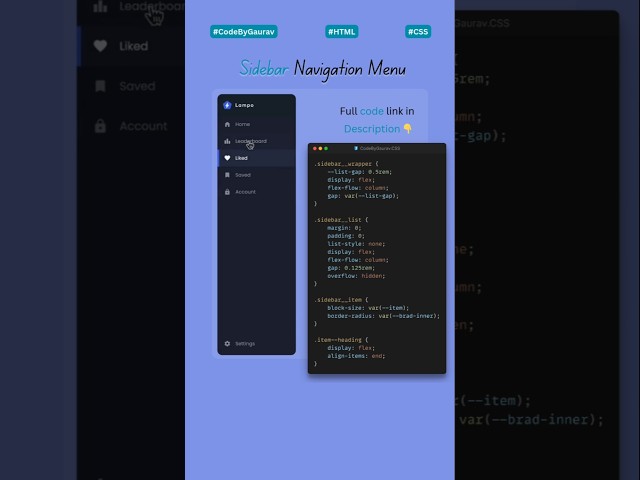 🚀 Responsive Sidebar with Slide Animation | HTML CSS JS #webdevelopment #coding #sidebar #shoerts