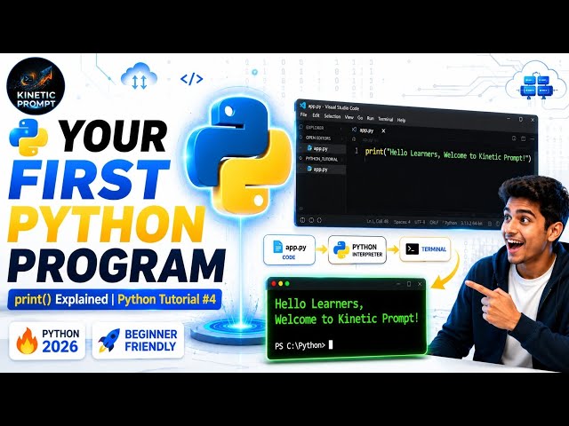 🐍 YOUR FIRST PYTHON PROGRAM | print() Explained | Python Tutorial #4 @KineticPrompt 