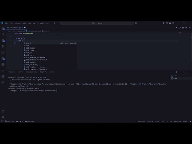 Hello World | C++ | Dt:10-01-2026 | Coding Mind