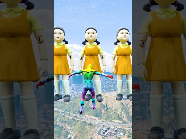 GTA 5 Epic Ragdolls | Green Spider Man vs King Kong & SQUID GIRL Jump Fails EP #shorts #gta5