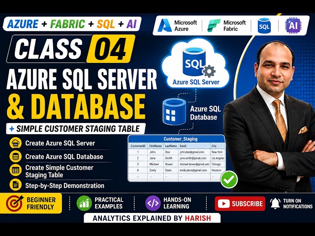 Azure SQL Server & Database Tutorial | Create Customer Staging Table | Class 04