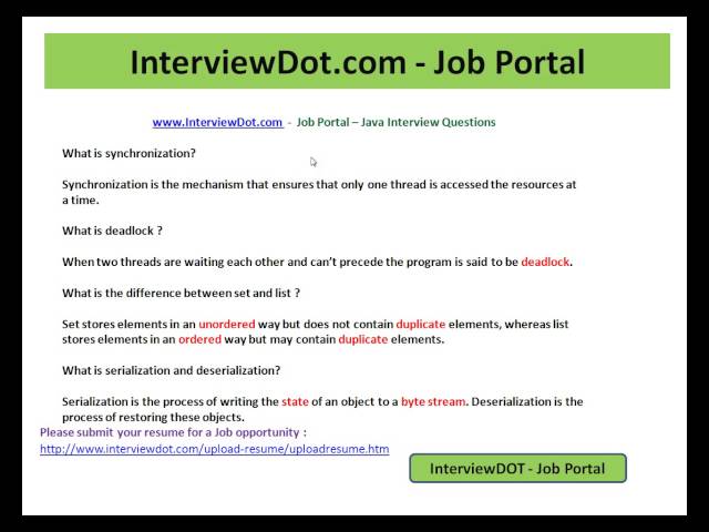 java synchronization serialization interview question interviewdot