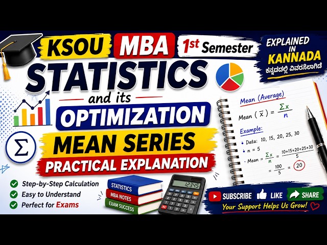KSOU MBA 1st Semester | Statistics and Its Optimization Mean Series Practical Explanation in Kannada