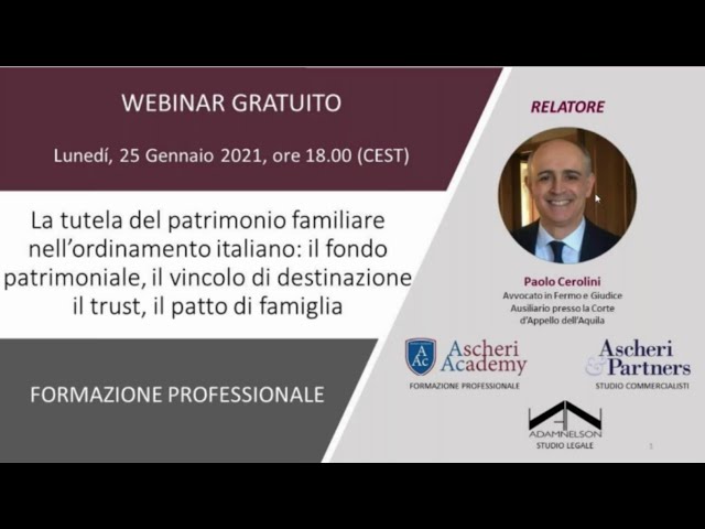 Webinar: La tutela del patrimonio familiare nell'ordinamento italiano