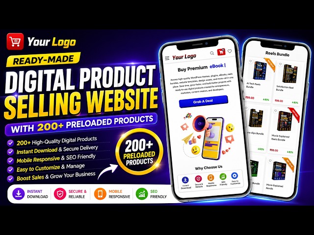 Ready-Made Digital Product Selling Website | 200+ Products Included | WordPress + WooCommerce