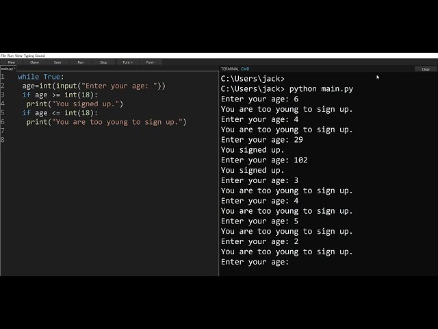 Python If Statement - Coding Tutorial for Beginners : if, input, while and print - Age Verifier Code
