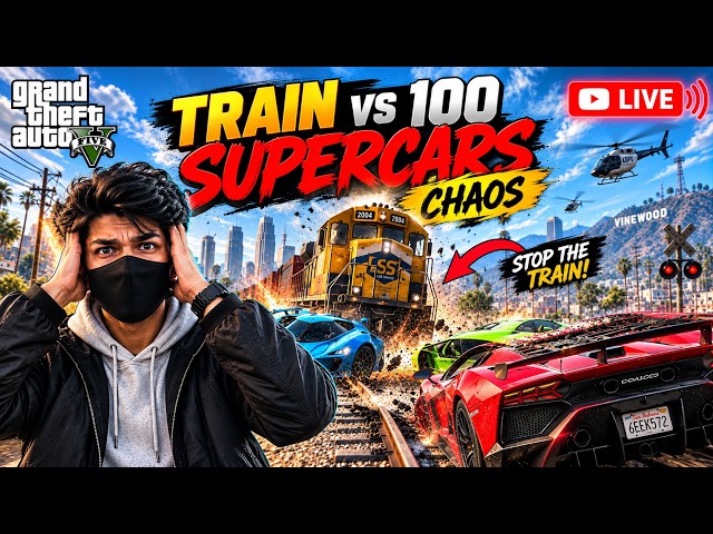 GTA 5 LIVE | ट्रेन vs 100 सुपरकार्स 😱Who Will Survive? 🚂🔥#shortsfeed #shortslive #gta #live #shorts