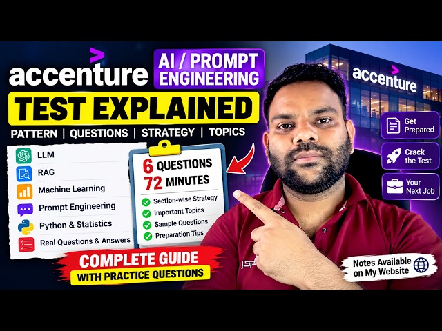 Accenture AI / Prompt Engineering Test | 6 Questions, 72 Minutes | LLM, RAG, ML & Python