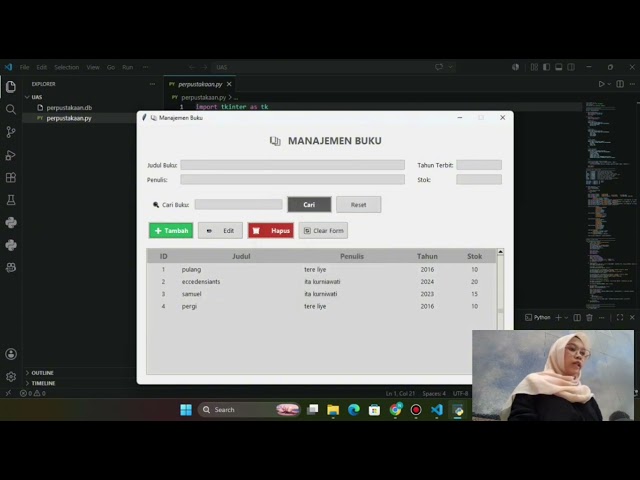 hasil projek "Sistem manajemen perpustakaan" berbasis python dengan library tkinter dan sqlite