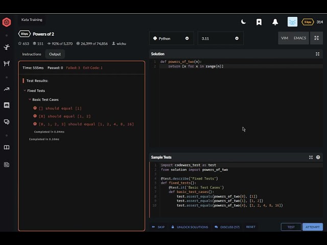codewars python Powers of 2