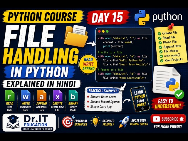 🐍 Python Course Day 15 | File Handling in Python Explained in Hindi 📁