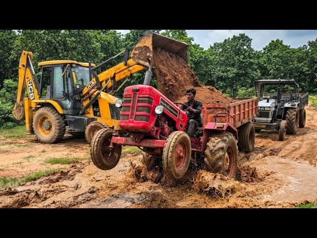 New JCB 3dx Backhoe Machine Loading Mud in Mahindra Tractor and Eicher Tractor | Tractor Video