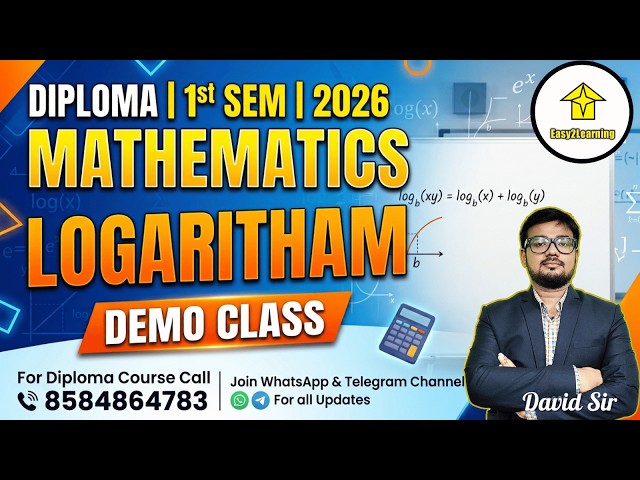 📌Logaritham For Diploma 1st Sem 🚀 Mathematics ⚡DEMO CLASS⚡By David Sir👉Join Semester Courses👇