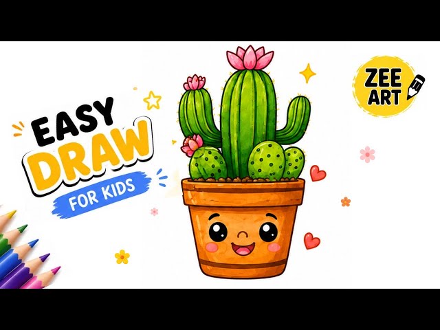 How to Draw a Cute Cactus 🌵 Step by Step | Easy Drawing for Kids