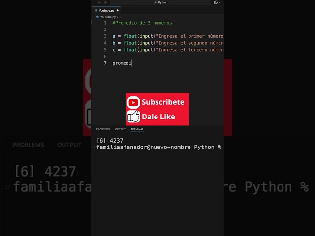 Promedio de 3 números usando Float e Input | Python #VSCode #float #promedio #división #suma #user