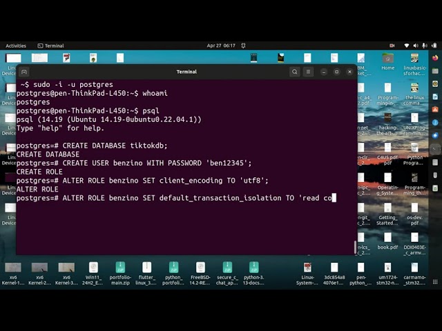 Postgresql in linux terminal