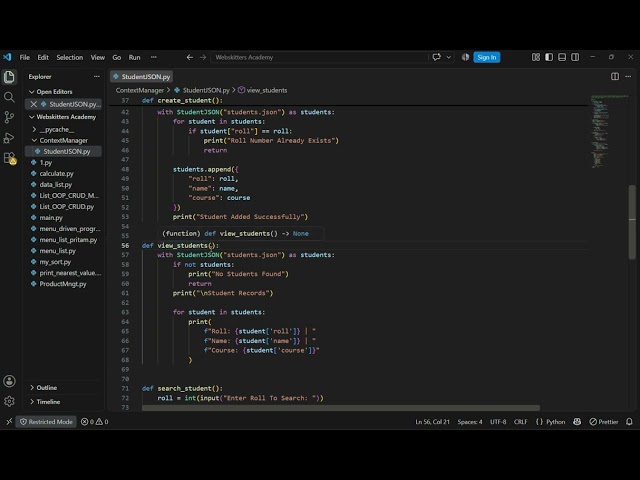 Python Student Management System | Context Manager &  JSON File Handling | Step-by-Step Explanation