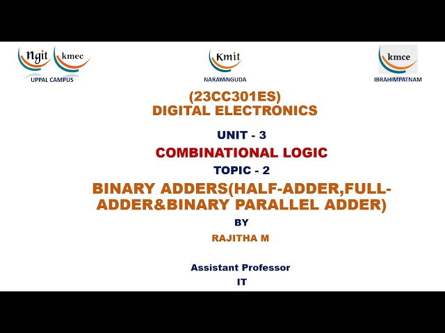 UNIT - 3_BINARY ADDERS (HALF-ADDER,FULL- ADDER&BINARY PARALLEL ADDER)