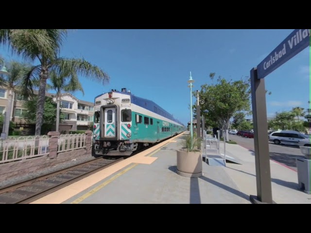 VR180 - San Diego Coaster Train #639 Northbound at Carlsbad Village Station - July 17th 2020 (2/2)
