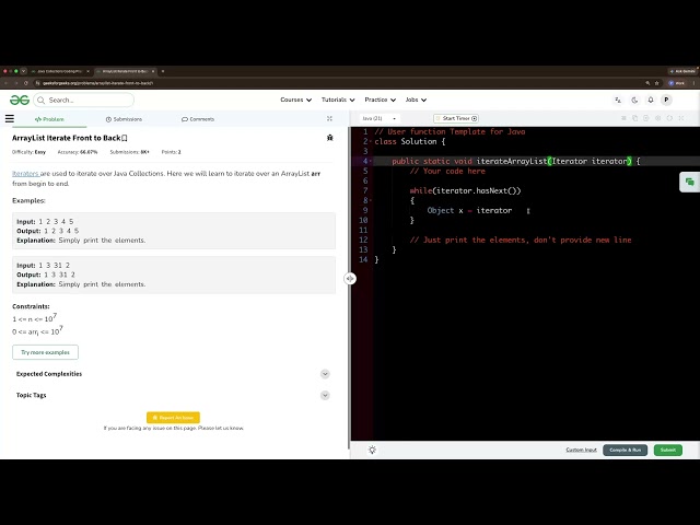 ArrayLIst Iterator From Front To Back