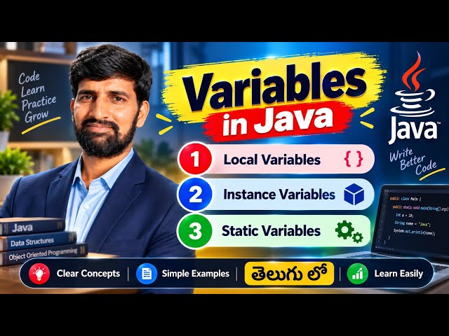 Variables in Java | Local, Instance & Class Variables Explained in Telugu | Java Variables