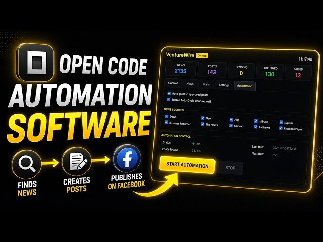 Build AI Automation Software with Open Code | Auto News to Facebook Posting Bot | Python Tutorial