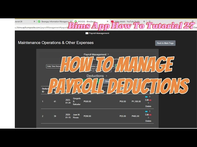 BIMS App How To Tutorial 27: How to Manage Payroll Deductions