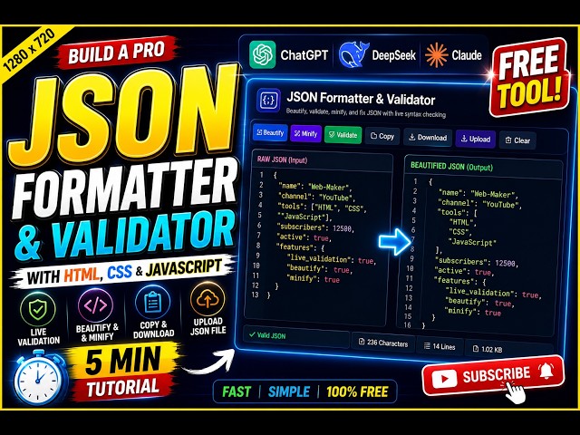 How to Build a JSON Formatter & Validator Tool for FREE | ChatGPT + DeepSeek + Free Domain & Hosting