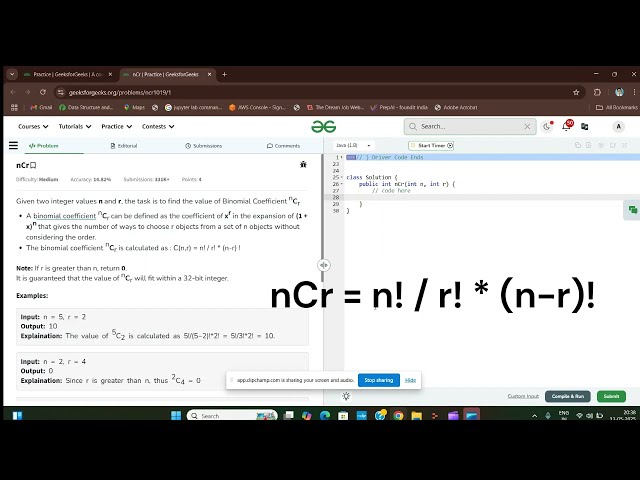🤯 Stop Using Factorials! This is the Smartest Way to Solve nCr in Java 🚀 #potd