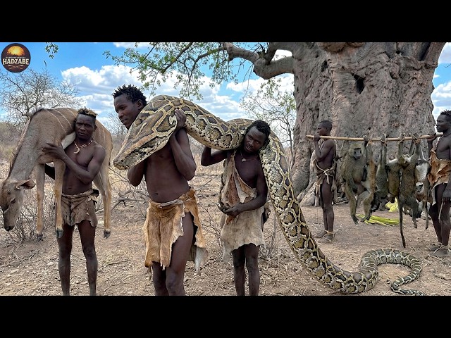Survival in Africa: Hunting Wild Python and Traditional Tribal Feast of the Hadzabe Tribe