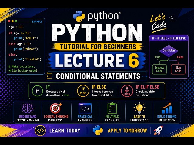 Python Tutorial for Beginners🐍 | Lecture 6 | If, If - else, If - Elif - else
