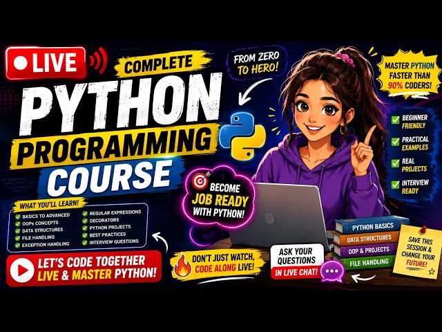 🔴 LIVE Python Full Course 2026 | Coding, Projects & Interview Preparation