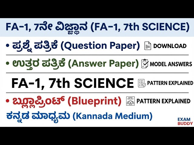 FA-1,7th SCIENCE, (KANNADA MEDIUM) QUESTION PAPER|ANSWER PAPER|BLUEPRINT.