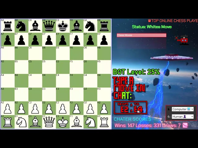 Hey You, Play Chess by typing moves in CHAT | Play as WHITE today | Example move: E2,E4 | Music