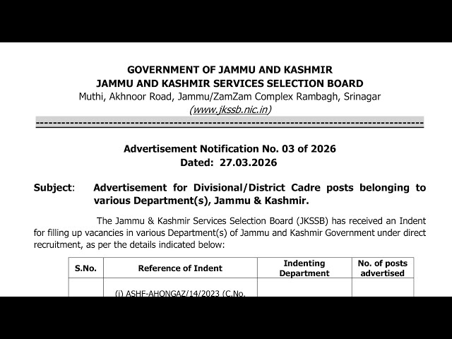 JKSSB 2026 NEW 270 POSTS OUT in MARCH 2026 - AAFAQ SIR 