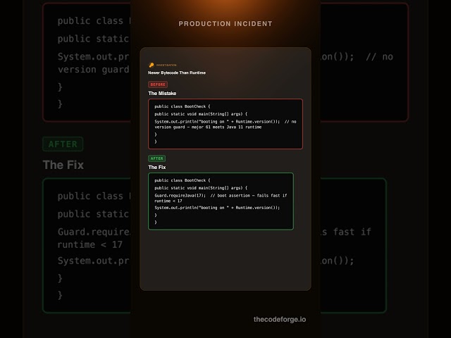 Java Exceptions: JDK 17 Build Met Java 11 Runtime and 14 Pods Died at Boot #Shorts