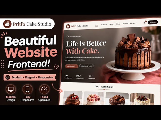 Project - 01 |I Built a Stunning Cake Shop Website 🍰 | HTML CSS JavaScript Frontend