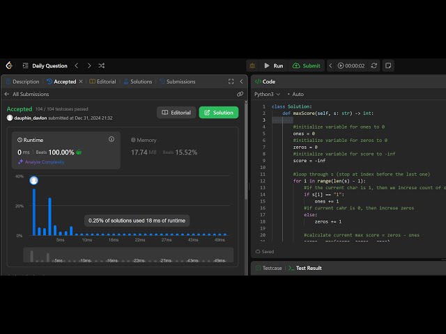 1422 Maximum Score After Splitting a String