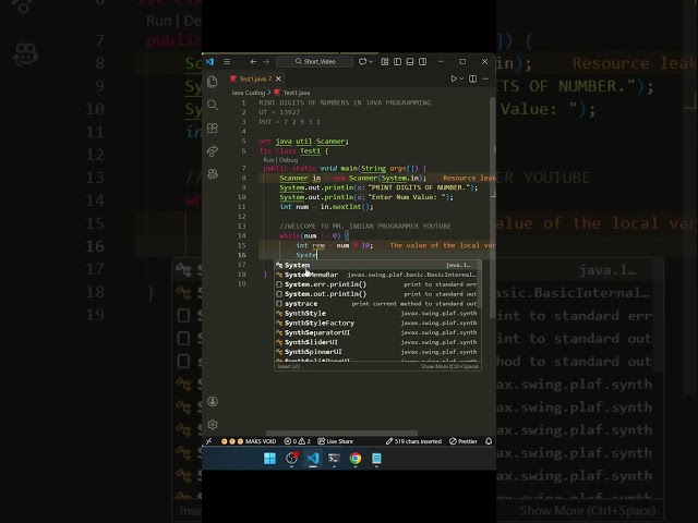 print digits of number in java | day - 102 #java #javaprogramming #shorts #youtubeshorts #viral