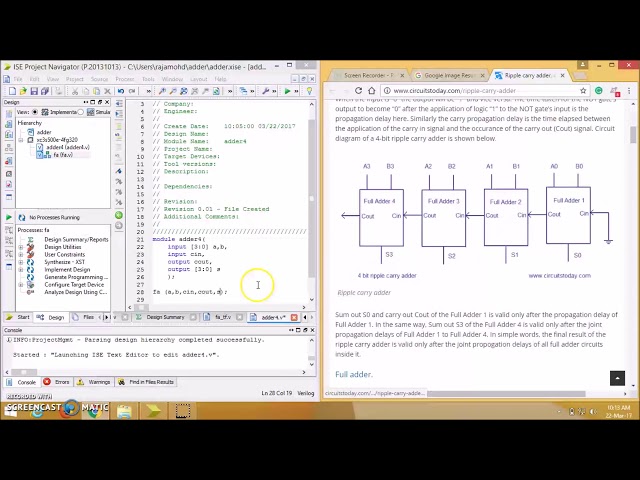 Ripple carry adder with Xilinx