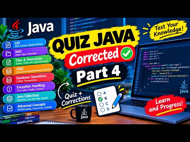 🔥 Java Quiz — 50 Questions with Answers | I/O, NIO, JDBC, Databases & Advanced Exceptions | Part 4